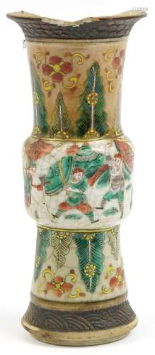 Chinese crackle glazed Gu beaker vase hand painted in the fa...