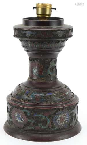 Japanese patinated bronze champleve enamel table lamp decora...