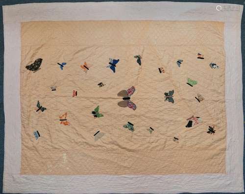 American cotton patchwork quilt decorated with butterflies, ...