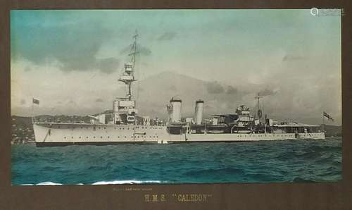 HMS Caledon coloured photograph inscribed Maries Bar Phot To...