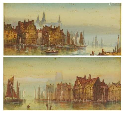 T Montimer - Sailing boats on a river before a cathedral, pa...