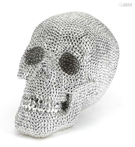 Silvered model of a human skull, 19.5cm high