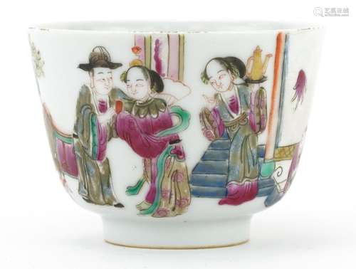 Chinese porcelain bowl hand painted in the famille rose pale...