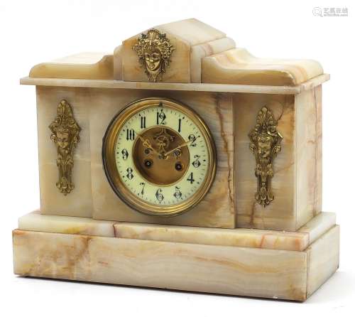 White onyx striking mantle clock with gilt brass mounts, the...