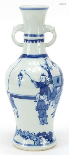 Chinese blue and white porcelain baluster vase with twin han...