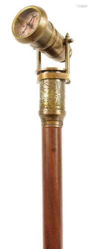 Hardwood walking stick with brass two draw telescope and com...