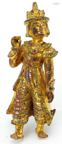 Balinese giltwood carving of a goddess with coloured glass i...