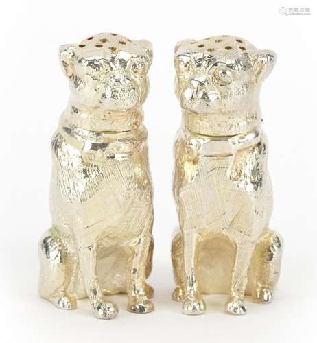 Novelty silver plated Pug dog design salt and pepper cellars...