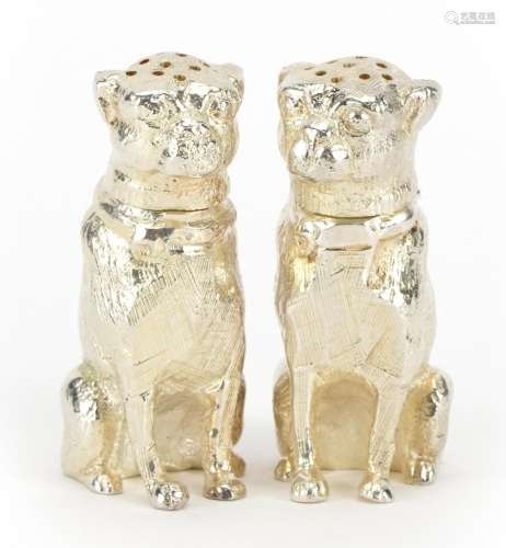Novelty silver plated Pug dog design salt and pepper cellars...