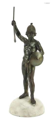 Bronzed spelter figure of a Roman gladiator raised on a whit...