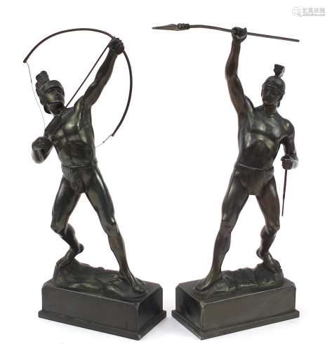 Pair of spelter Roman gladiator figures, each 41cm high