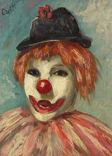 Smiling clown, 1940s American/French school oil on Masonite,...
