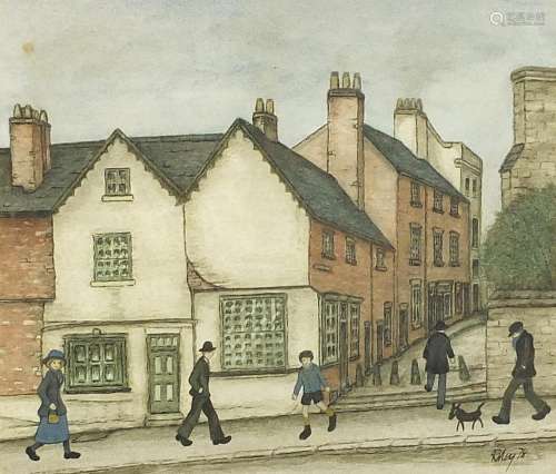 Busy town scene with figures, Northern school ink and waterc...