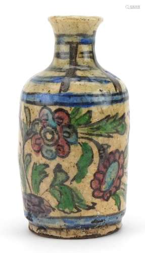 Persian Iznik style pottery vase hand painted with flowers, ...