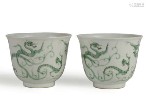 Two Green Dragon and Cloud Cups