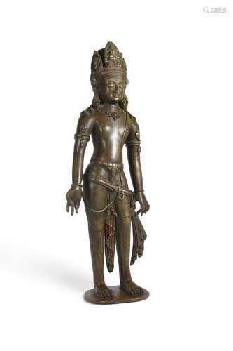 Pala Dynasty Silver Inlaid Copper Alloy Bronze Statue of Pad...