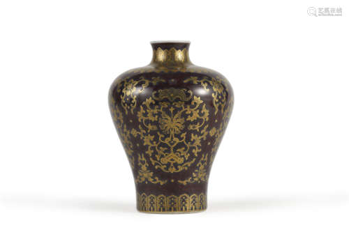 Aubergine Glaze Gold Decoration Flower Meiping