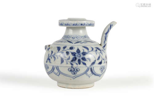 A Chinese Blue and White Moulded Ewer