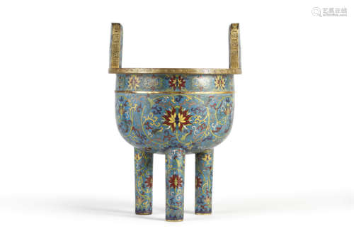 Cloisonne Enamel  Peony Tripod Censer