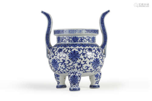 Blue and White Peony Double-Ears Censer