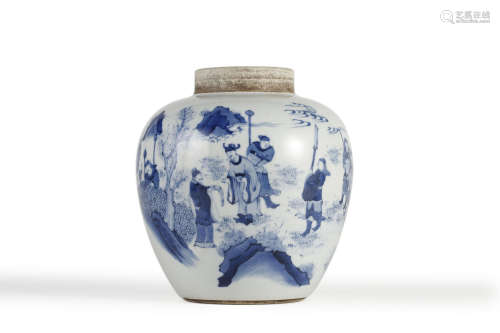 Blue and White Figure and Story Jar