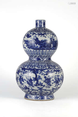 Blue and White Figure and Story Double-Gourds Vase