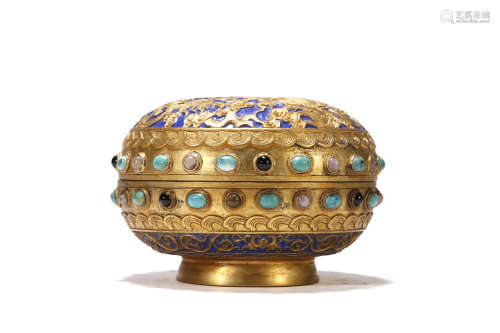 Gilt Bronze Treasures-Inlaid Box and Cover