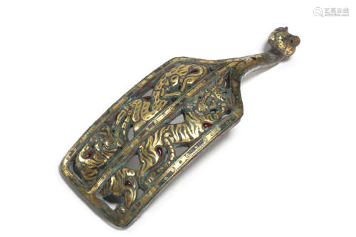 Bronze Gold and Gems Inlaid Belt Hook