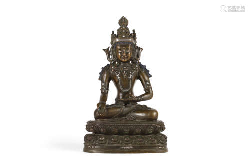 Bronze Silver-Inlaid Buddha