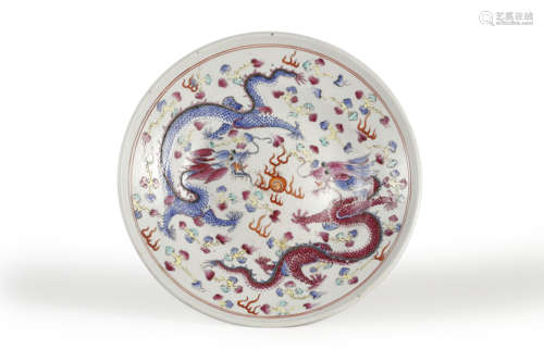 Famille Rose Double Dragons Chasing Pearl Plate