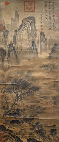 Chinese Tiger Painting Silk Scroll, Tang Yin