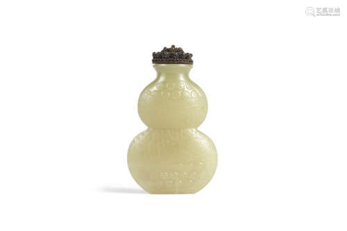 Carved Yellow Jade Double-Gourd Shou Character Snuff Bottle