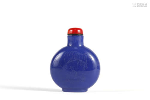 Inscribed Blue Glassware Snuff Bottle