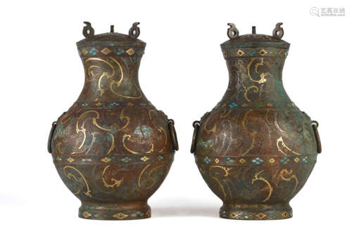 Gold and Turquoise Inlaid Bronze Ritual Vessels