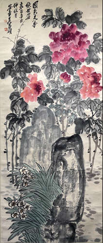 Chinese Flower Painting Paper Scroll, Wu Changshuo