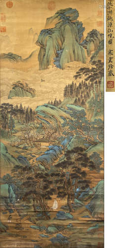Chinese Landscape Painting Silk Scroll, Qiuying