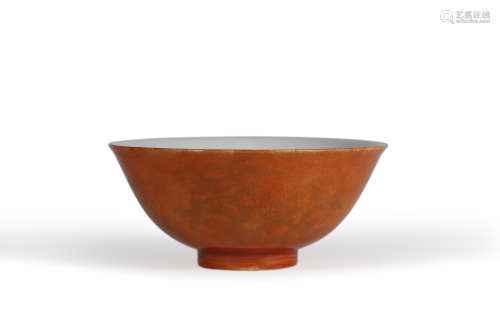 Iron-Red Glaze Gilt-Inlaid Bowl