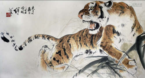 Chinese Tiger Painting on Paper, Liu Jiyou