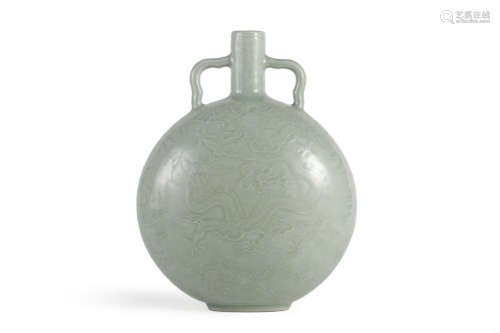 Moulded Celadon-Green Glaze Dragon Moonflask