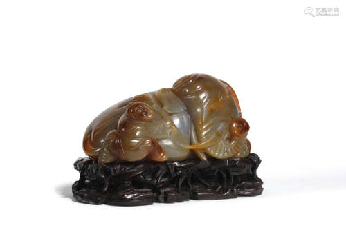 Carved Jade Boy and Elephant Ornament
