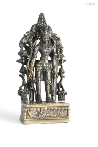 Tibetan Style Silver Inlaid Copper Alloy Statue of Lotus Bod...