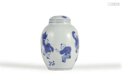 Blue and White Figure Story Ginger Jar with Cover