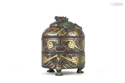 Gold and Silver Inlaying Bronze Tripod Censer