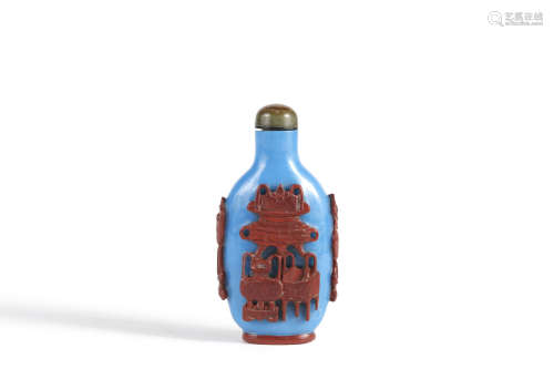 Red Overlay Blue Glassware Antique Snuff Bottle