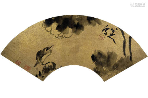 Chinese Bird Painting on Fan, Zhu Da