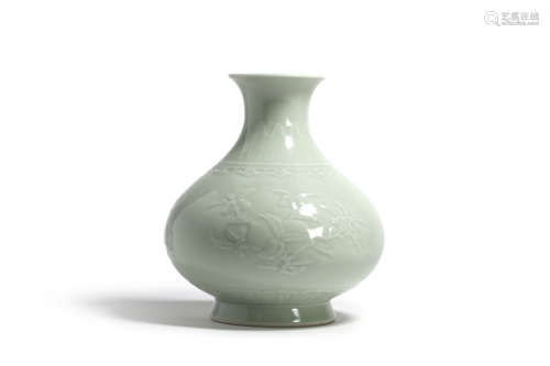 Moulded Celadon Glaze Peaches Bottle Vase