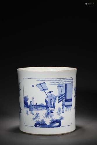 Ming Chongzhen:A blue and white BrushPot