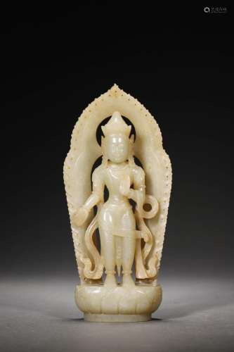 Ming : A Jade carving standing Buddha Statue