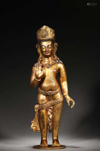 Ming Dynasty:Bronze gilt standing Buddha Statue