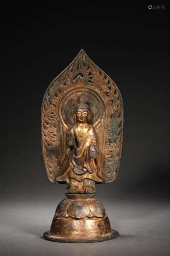 Tang Dynasty:A Gilt Bronze Standing Buddha Statue